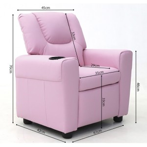 Mini fauteuil relax ITCHI relevable manuellement matière PU couleur rose, idéal pour un salon confortable