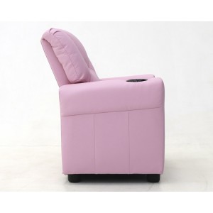 Mini fauteuil relax ITCHI relevable manuellement matière PU couleur rose, idéal pour un salon confortable