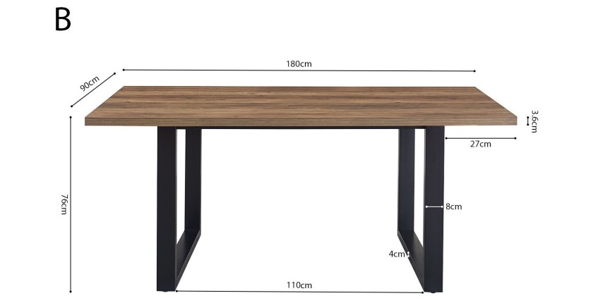 Table à manger EDWAR longueur 180cm en décor bois exotique mango, idéal pour une salle à manger conviviale