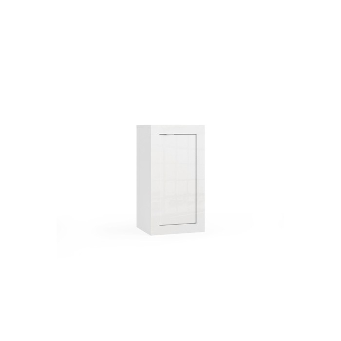 Meuble rangement 1 porte 2 étagères, collection CISA, coloris blanc brillant laqué