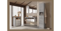 Colonne de salle de bain tournante avec miroir, 2 portes et 1 tiroir, collection BURA. Coloris gris aspect béton
