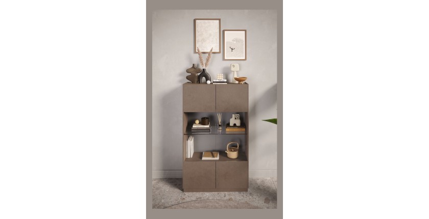 Vitrine design 2 portes collection FANZY. Coloris marron \ chêne foncé