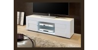 Meuble tv 138cm, 2 portes, collection JET, coloris blanc laqué brillant