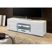 Meuble tv 138cm, 2 portes, collection JET, coloris blanc laqué brillant