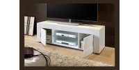 Meuble tv 138cm, 2 portes, collection JET, coloris blanc laqué brillant