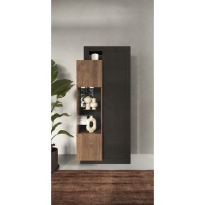 Vitrine design 2 portes collection DOMI. Coloris gris anthracite \ chêne foncé