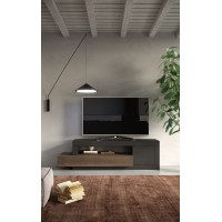 Meuble TV 1 porte 1 tiroir collection DOMI. Coloris gris anthracite \ chêne foncé, idéal dans un salon design