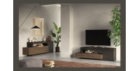 Meuble TV 1 porte 1 tiroir collection DOMI. Coloris gris anthracite \ chêne foncé, idéal dans un salon design