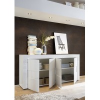 Buffet 4 portes 181cm, collection JET, coloris blanc laqué brillant