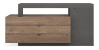 Buffet 1 porte et 3 tiroirs collection DOMI. Coloris gris anthracite \ chêne foncé, idéal dans un salon design