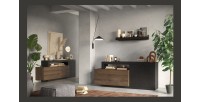 Buffet 2 portes et 3 tiroirs collection DOMI. Coloris gris anthracite \ chêne foncé, idéal dans un salon design