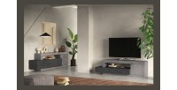 Meuble TV 1 porte 1 tiroir collection DOMI. Coloris effet béton et gris anthracite, idéal dans un salon design