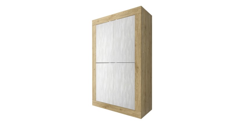 Buffet design 4 portes en bois collection ACCESS. Coloris blanc et chêne clair