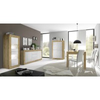 Buffet design 4 portes en bois collection ACCESS. Coloris blanc et chêne clair