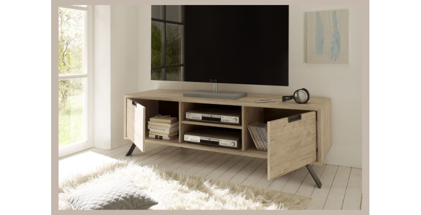 Meuble TV 156cm, 2 portes, collection SHOW, couleur chêne clair