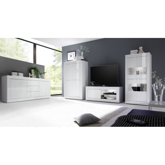 Meuble TV 1 porte, collection CISA, coloris blanc laqué brillant