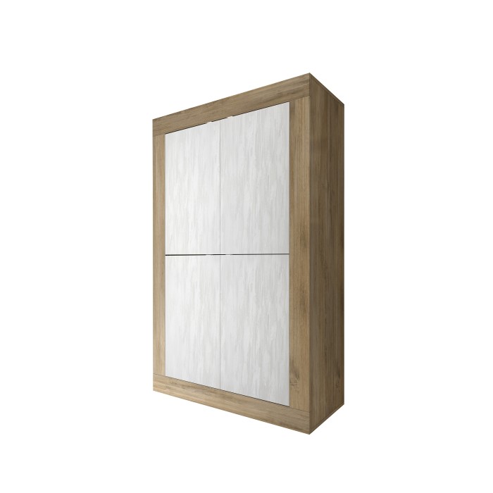 Buffet design 4 portes en bois collection ACCESS. Coloris blanc et chêne foncé