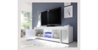 Meuble TV 2 portes, collection CISA, coloris blanc laqué brillant