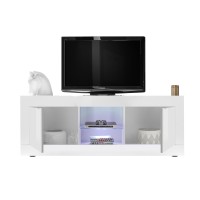 Meuble TV 2 portes, collection CISA, coloris blanc laqué brillant