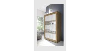 Vitrine design 4 portes collection ACCESS. Coloris blanc et chêne foncé