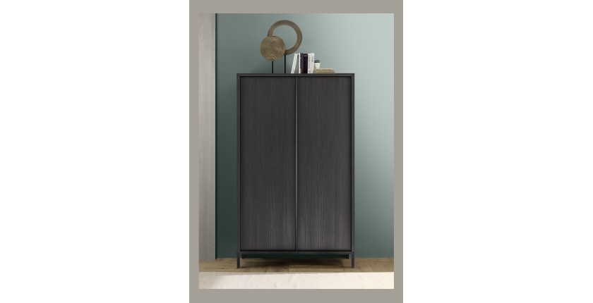 Buffet design 4 portes en bois collection IRON. Coloris chêne noir