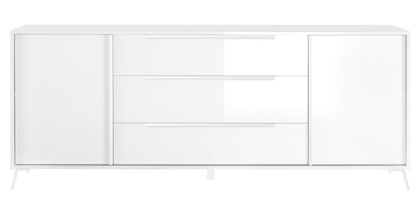 Buffet 2 portes 3 tiroirs collection SKY. Coloris blanc laqué brillant