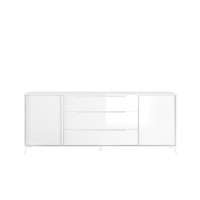 Buffet 2 portes 3 tiroirs collection SKY. Coloris blanc laqué brillant