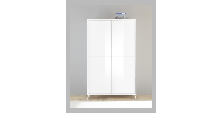 Buffet 4 portes collection SKY. Coloris blanc laqué brillant