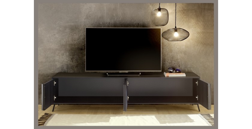 Meuble TV 4 portes SKY. Coloris chêne noir, idéal pour un salon moderne