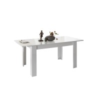 Table 137x90 avec rallonge inclus de 48cm, Collection FOLOMI, couleur blanc laqué brillant