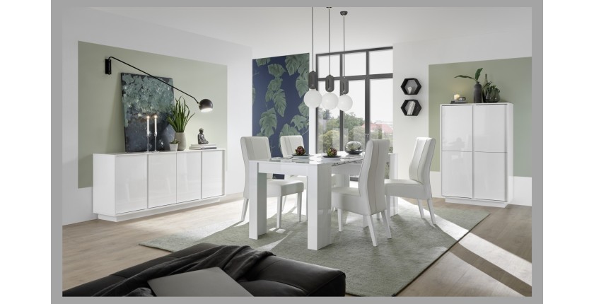Table 137x90 avec rallonge inclus de 48cm, Collection FOLOMI, couleur blanc laqué brillant