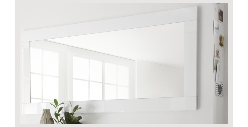 Miroir design, 170x75cm, collection FOLOMI, bordure blanc brillant laqué