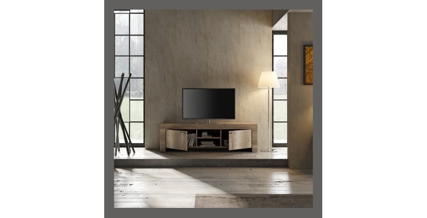 Meuble TV 180cm, 2 portes, collection HOL, coloris chêne foncé