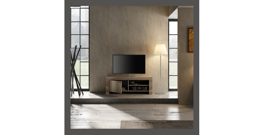 Meuble TV 140cm, 1 porte, collection HOL, coloris chêne foncé