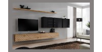 Ensemble de meubles de salon design collection SWITCH VII , coloris chêne finitions fraisées et noir brillant.