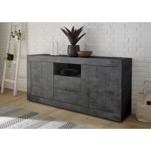 Buffet 2 portes battantes 2 tiroirs en bois, coloris gris foncé, collection URBAN