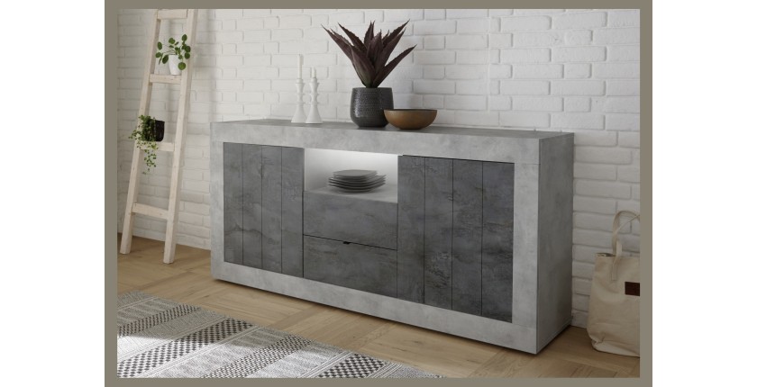 Buffet 2 portes battantes 2 tiroirs, coloris gris foncé, collection URBAN