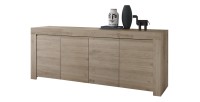 Buffet 4 portes en bois, collection ZEFIR, coloris chêne clair, parfait pour votre salon