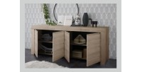 Buffet 4 portes en bois, collection ZEFIR, coloris chêne clair, parfait pour votre salon