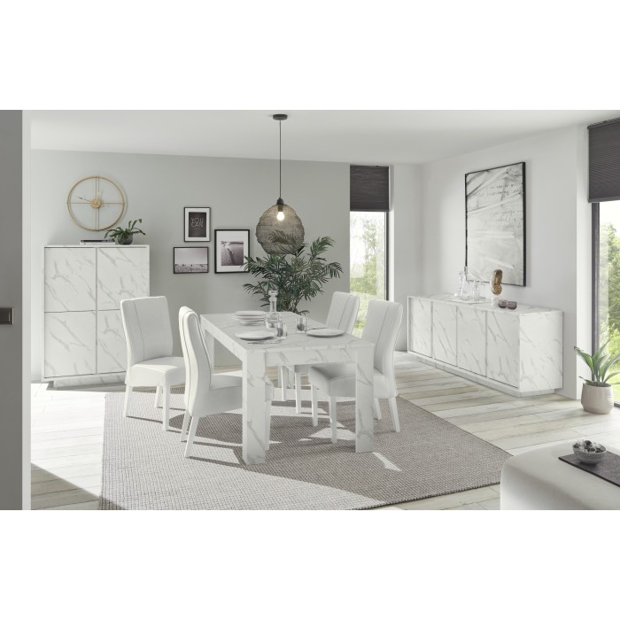 Chaise URBAN simili-cuir Blanc, dimensions: H99 x L46 x P63 cm, idéal pour une salle à manger moderne et design