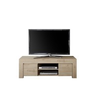 Meuble TV 2 portes, collection ZEFIR, coloris chêne clair, idéal pour un salon tendance et moderne