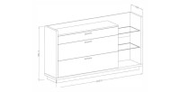 Buffet design XL 200cm. Collection CORK 3 tiroirs et étagères. Coloris pin et gris anthracite