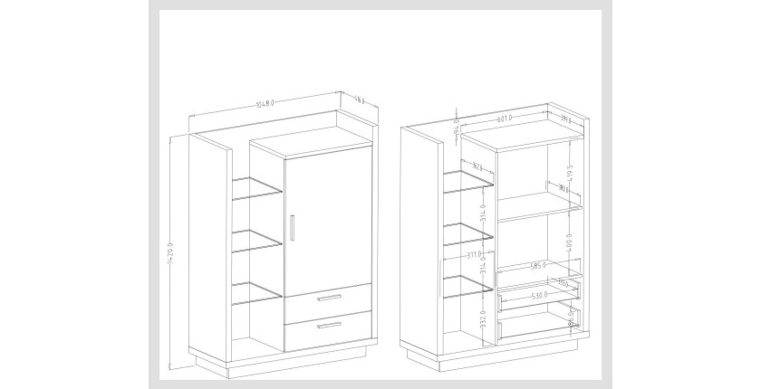 Buffet haut CORK. Coloris pin et gris anthracite. Style design