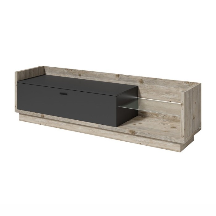 Meuble TV XL 220cm. Collection CORK. Coloris Pin et gris anthracite