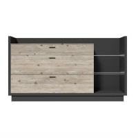 Buffet design XL 200cm. Collection CORK 3 tiroirs et étagères. Coloris gris et pin