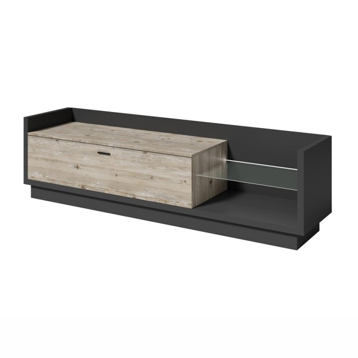 Meuble TV XL 220cm. Collection CORK. Coloris gris anthracite et pin