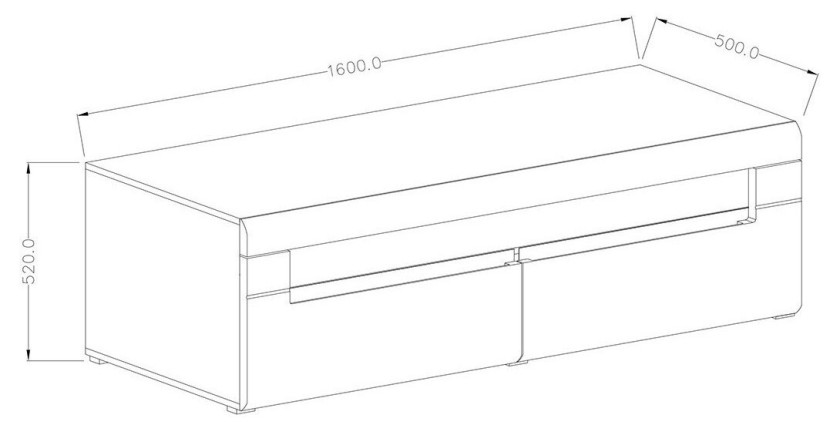 Meuble TV 160cm. Collection LUCIA. 2 tiroirs et 2 niches. Façades blanches brillantes