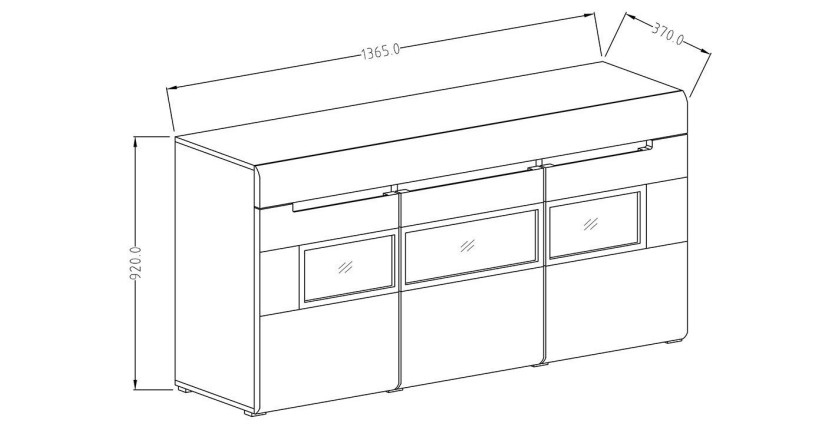 Buffet design 135x92. Collection LUCIA. Coloris gris brillant