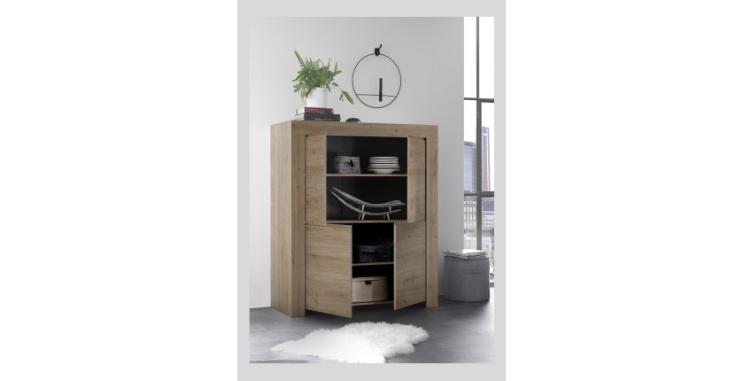 Buffet 4 portes, collection ZEFIR, coloris chêne clair, idéal pour votre salon ou salle à manger