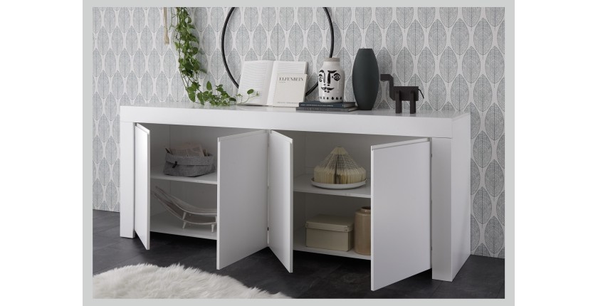 Buffet 4 portes, collection ZEFIR, coloris blanc mat, idéal pour votre salon ou salle à manger